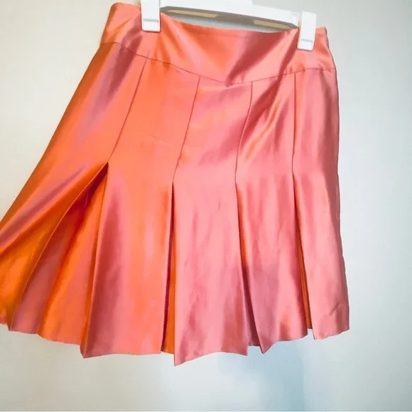 Elegant 100% Silk Mini Pleated Skirt in Coral Pink